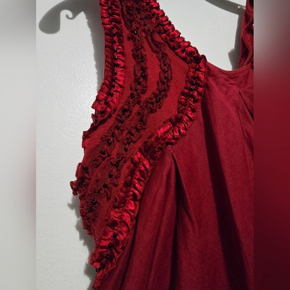 Free People Womens Red Beaded Dress Small - Picture 8 of 11